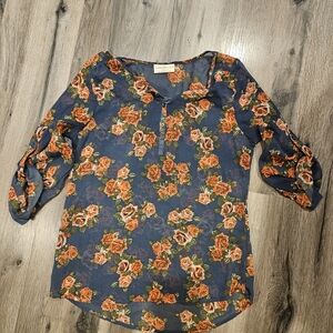 Bobbie Brooks Floral Blouse in Blue and Orange